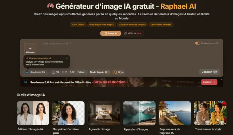 Raphael AI avis test 2026 générateur d'images multi-modèles gratuit sans inscription