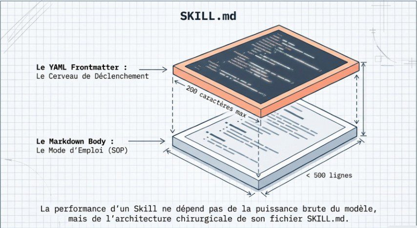 Architecture du fichier SKILL.md et de ses fichiers satellites pour Claude Skills