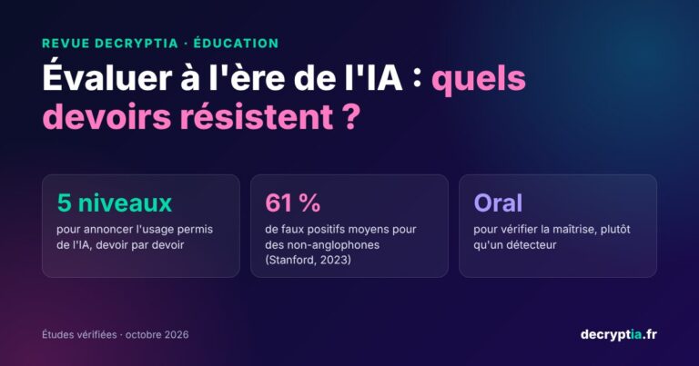 Évaluer à l'ère de l'IA : une échelle en cinq niveaux, 61 % de faux positifs pour des non-anglophones selon Stanford, l'oral pour vérifier la maîtrise.
